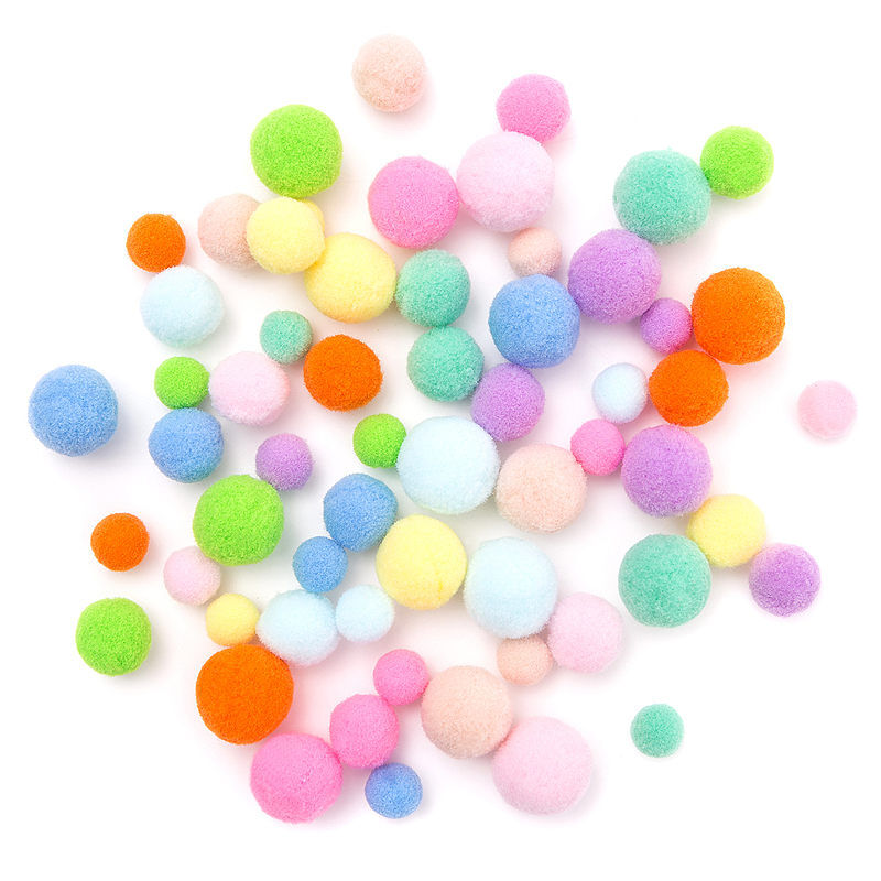 Pompony pluszowe rainbow mix 60 szt