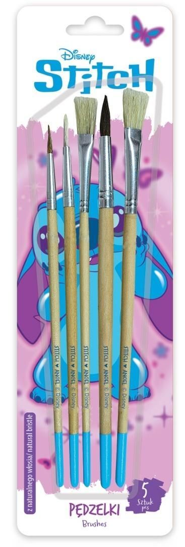 Pędzelki z naturalnego włosia Stitch pink blister 5 sztuk
