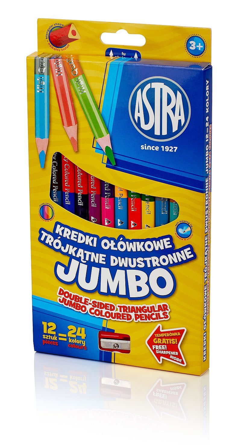 Kredki ołówkowe trójkątne dwustroone Jumbo 12 sztuk 24 kolory