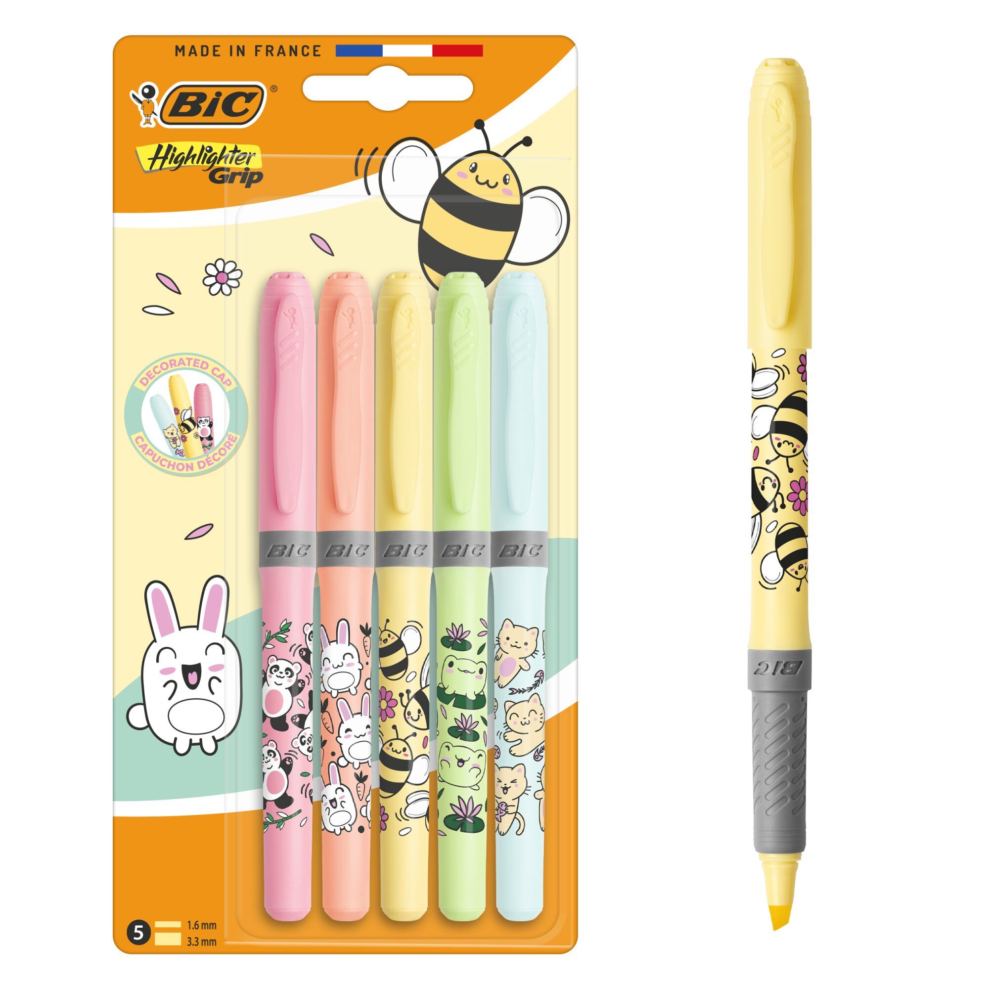 Zakreślacz BIC Pastel Kawaii Highlighter Grip blister 5 kolorów