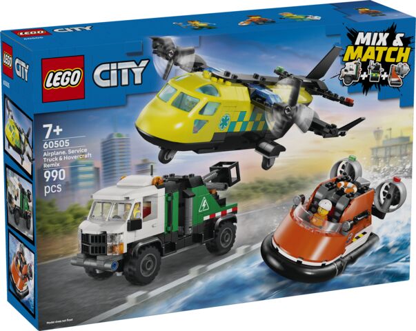 LEGO City Zestaw z samolotem ciężarówką serwisową i poduszkowcem 60505