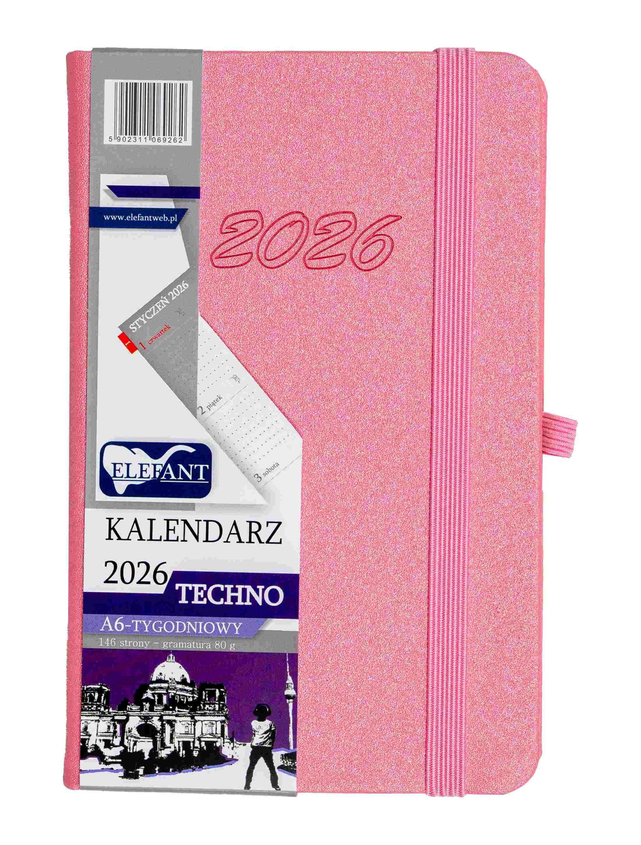 Kalendarz 2026 Techno A6 tygodniowy różowy