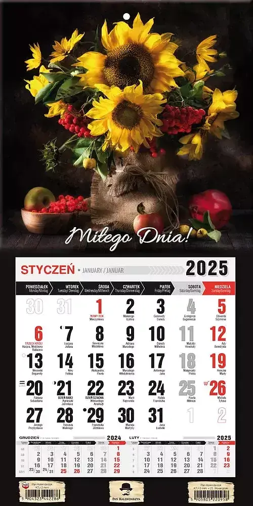 Kalendarz 2025 jednodzielny mini z magnesem słoneczniki ktj2m-v. 22