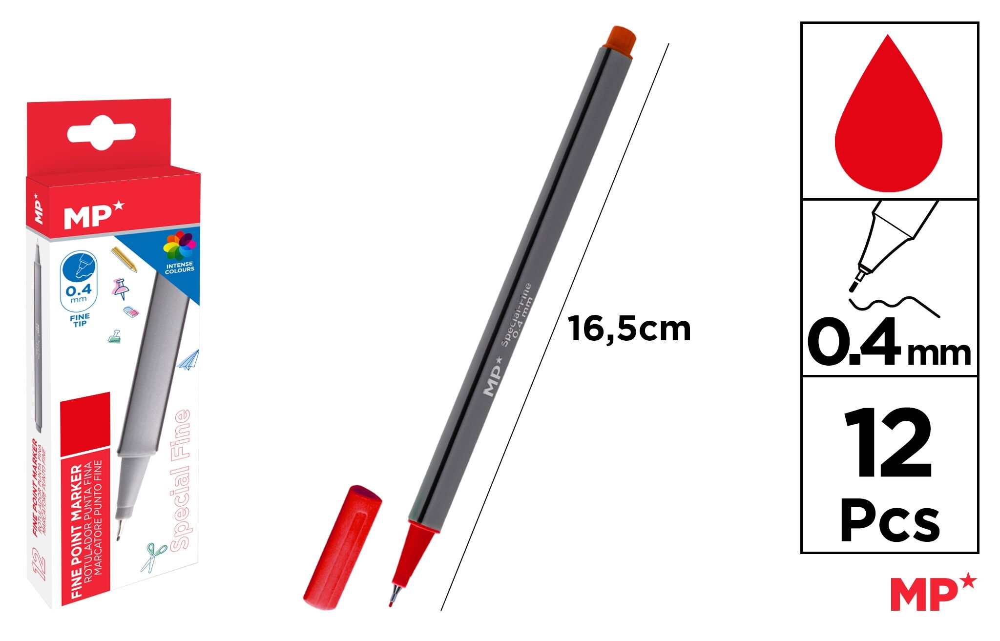 Paczka Cienkopis MP 0.4mm czerwony 12 sztuk