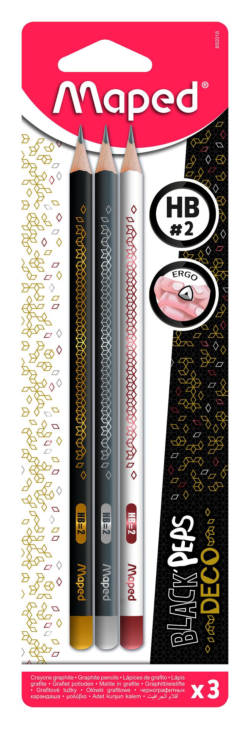 Ołówek maped blackpeps deco hb 3 szt blister