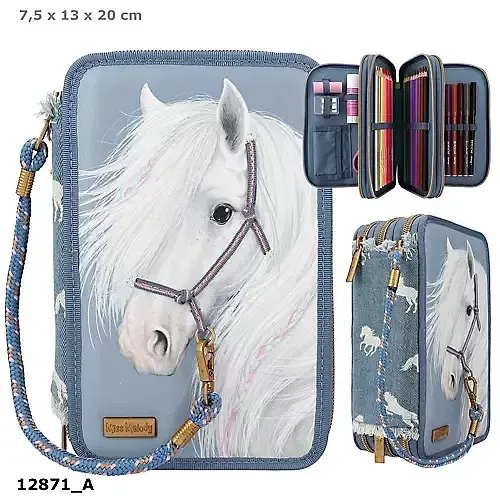 Piórnik 3-komorowy z wyposażeniem miss melody denim 12871a