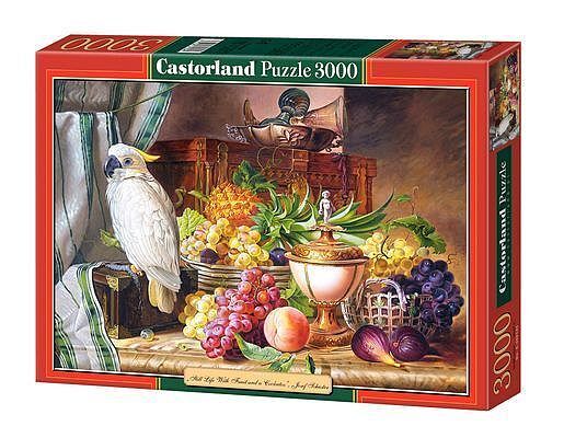 Puzzle 3000 kopia martwej natury z owocami i kakadu, josef schuster c-300143-2