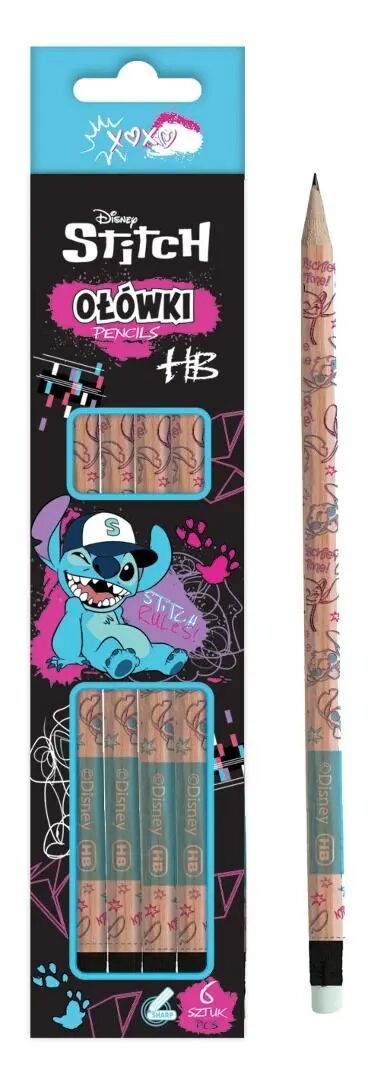 Ołówek z gumką Stitch black w kartoniku 6 sztuk