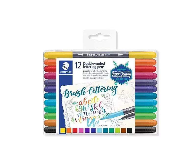 Pisak dwustronny brush lettering, design journey, 1-6 i 0. 5-0. 8mm, 12 kol. Staedtler