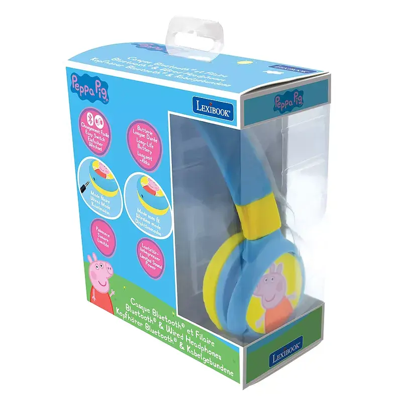 Składane słuchawki świnka peppa 2 w 1 bluetooth i przewodowe z zabezpieczeniem głośności dla dzieci hpbt010pp