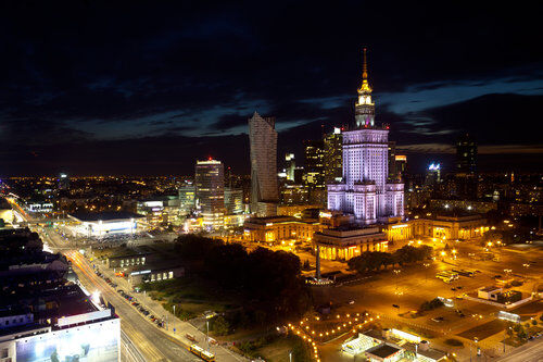 Kartka 3D Warszawa, Centrum z PKiN nocą