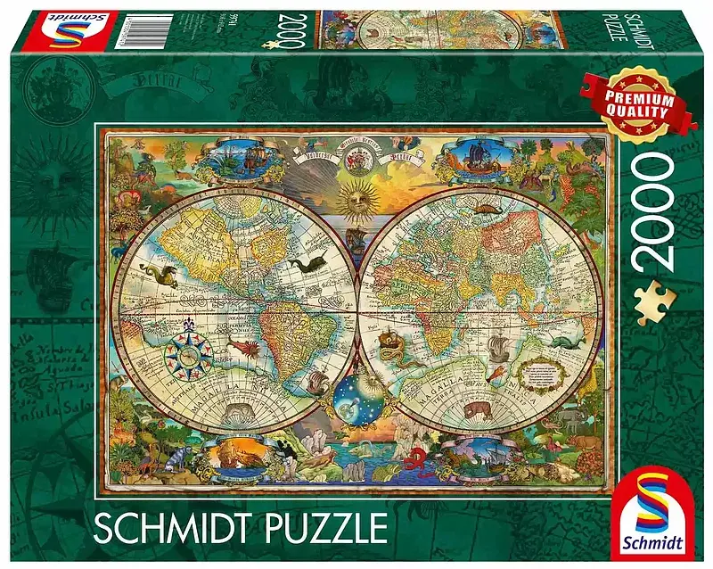 Puzzle 2000 pq mapa świata i mityczne stworzenia 112346