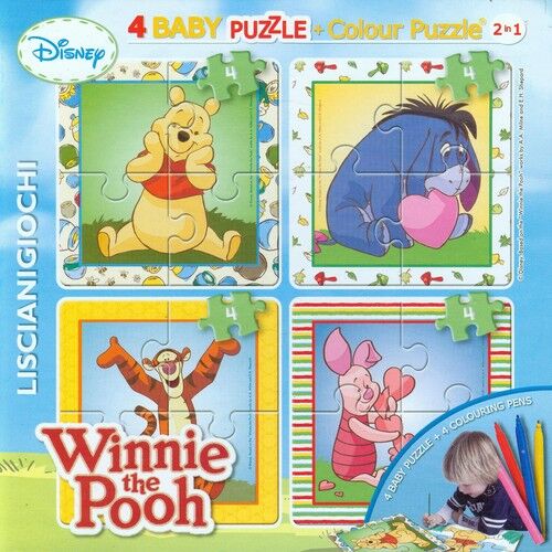 Puzzle Baby 4 Colour Kubuś Puchatek + flamastry