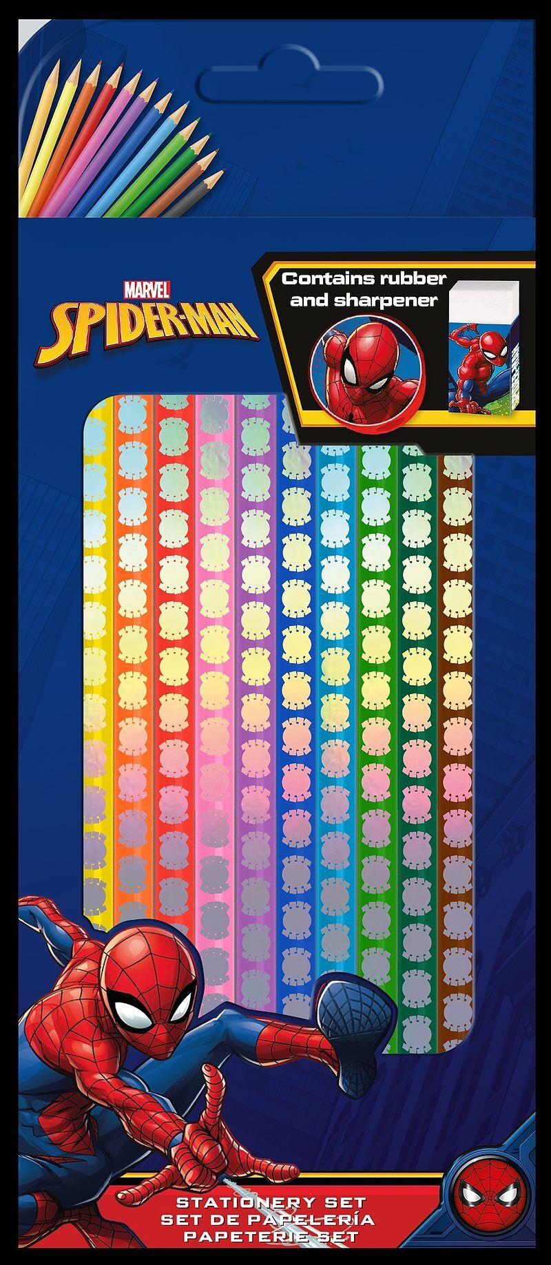 Kredki spiderman 12 kolorów + gumka + temperówka mv15958