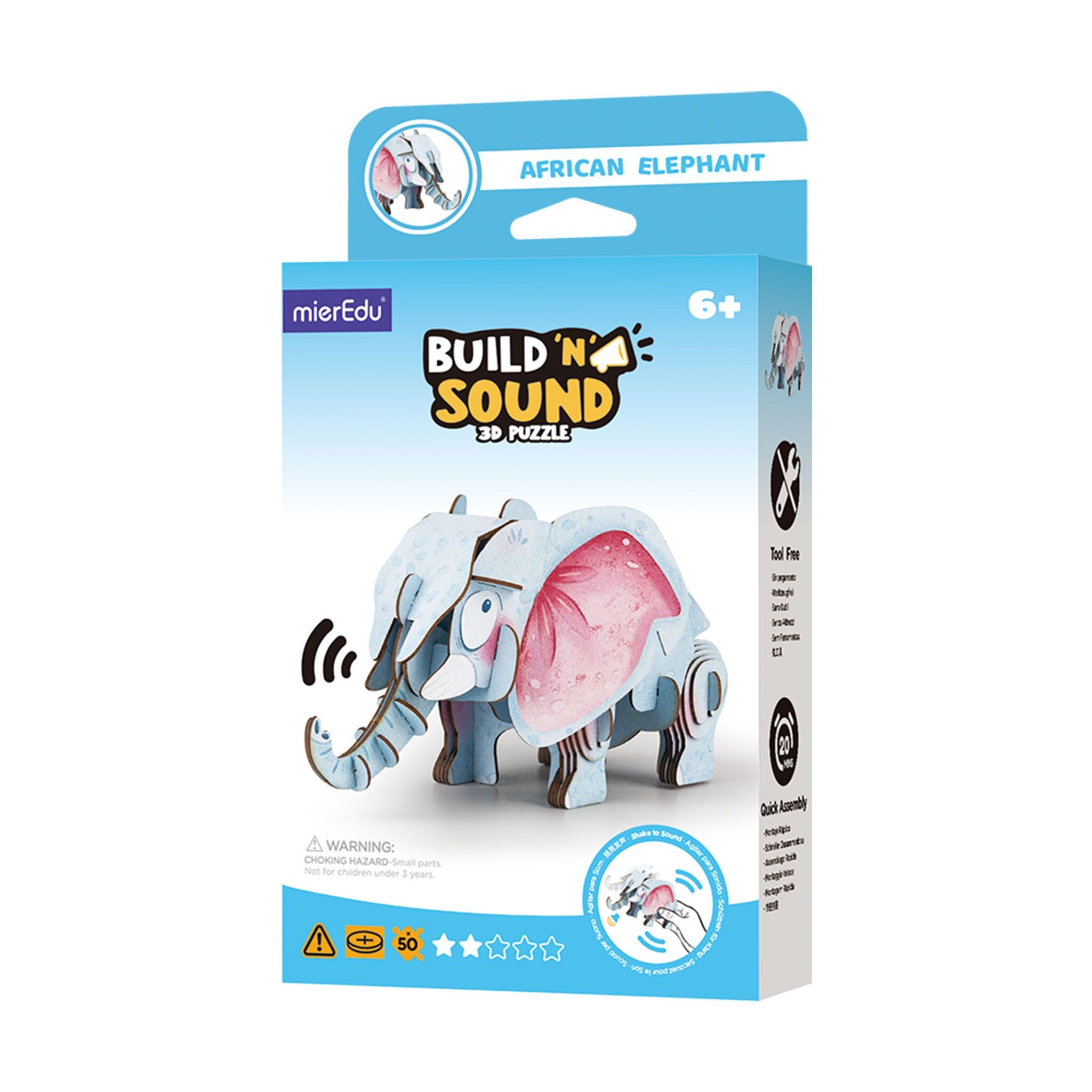 Puzzle 3D Buduj i słuchaj Słoń afrykański
