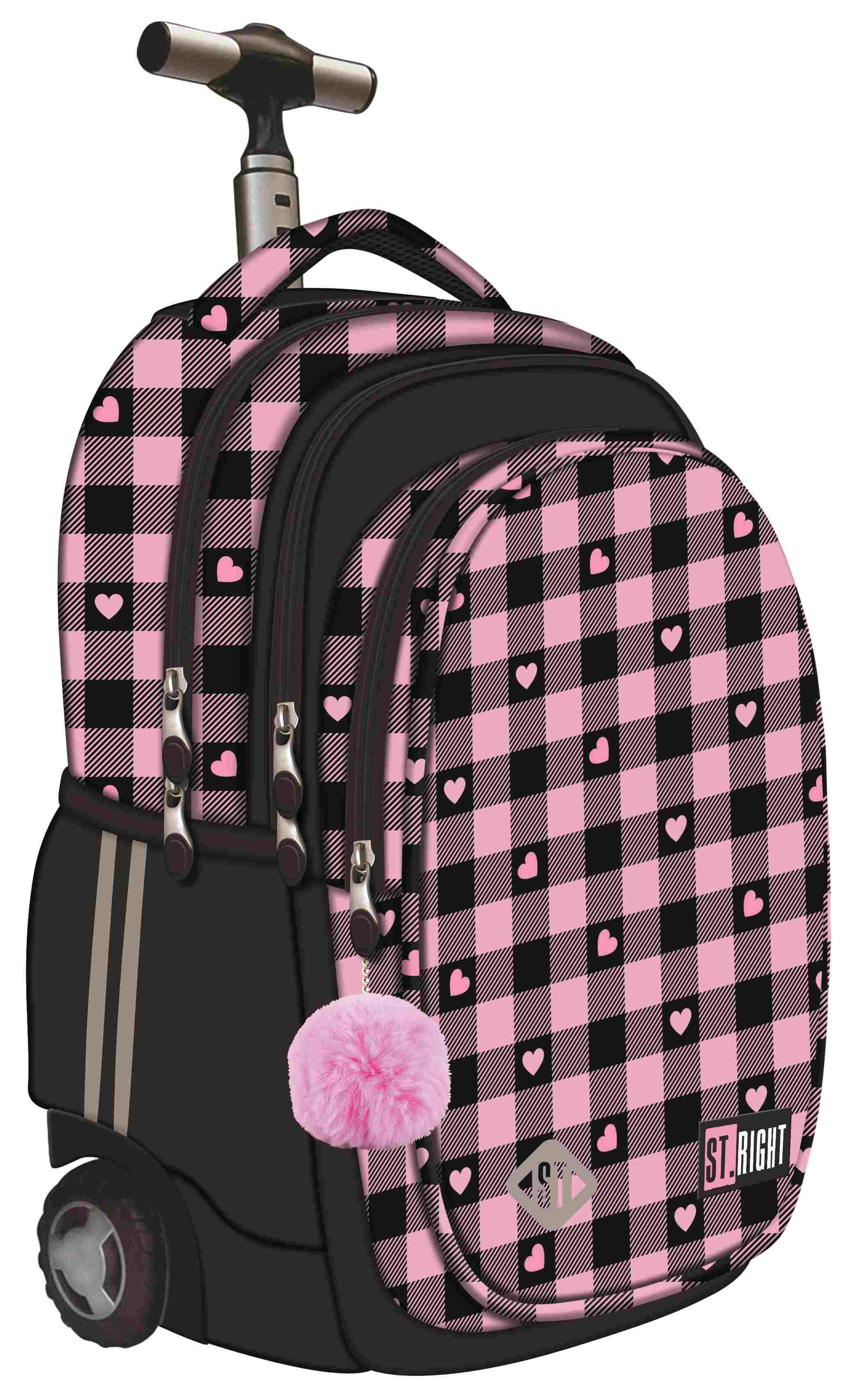 Plecak na kółkach 4 komorowy Pink Checkered