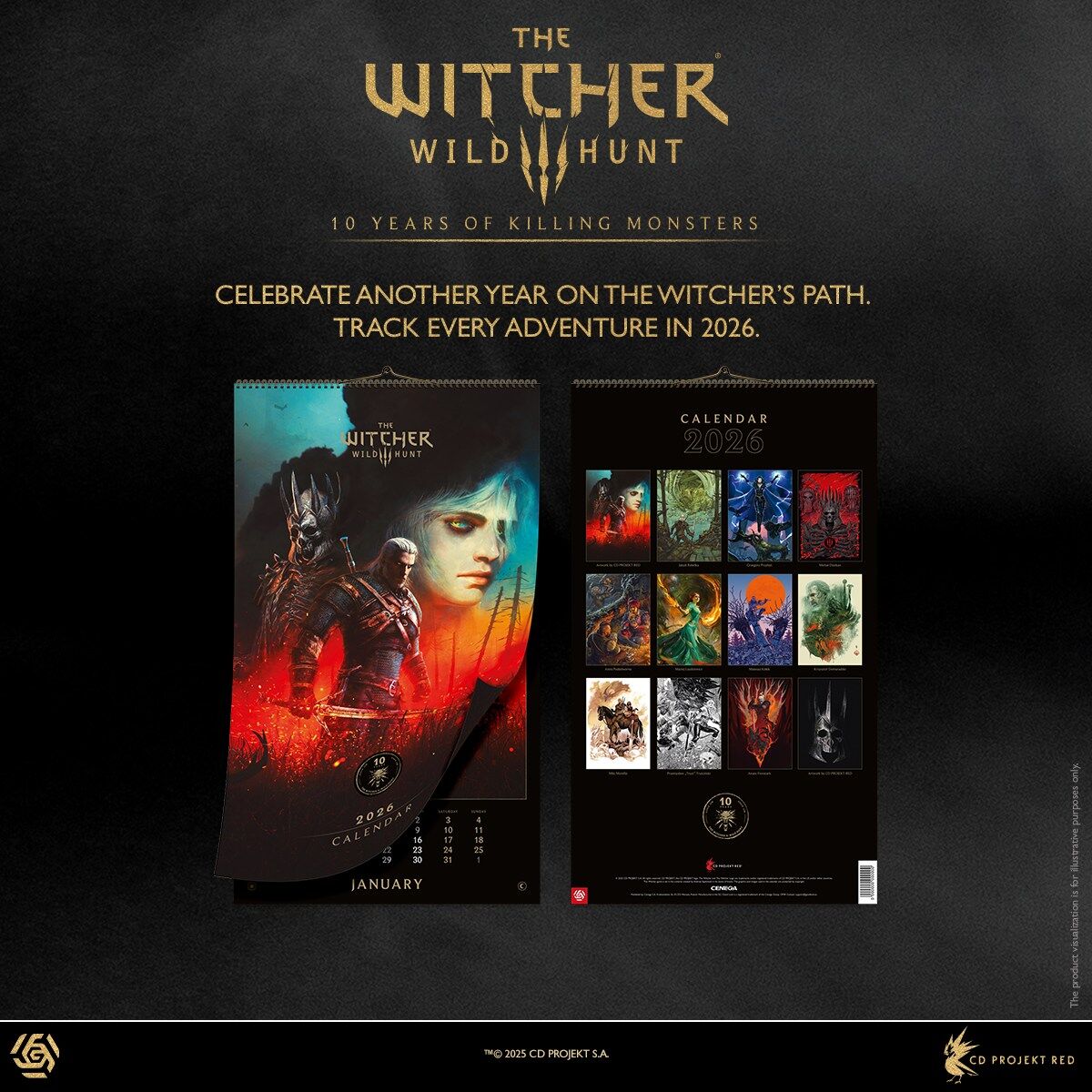 Kalendarz 2026 The Witcher Wiedźmin 3 Wild Hunt 10th Anniversary