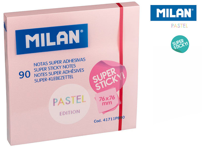 Karteczki samoprzylepne różowe milan super sticky pastel 76 x 76, 90 sztuk