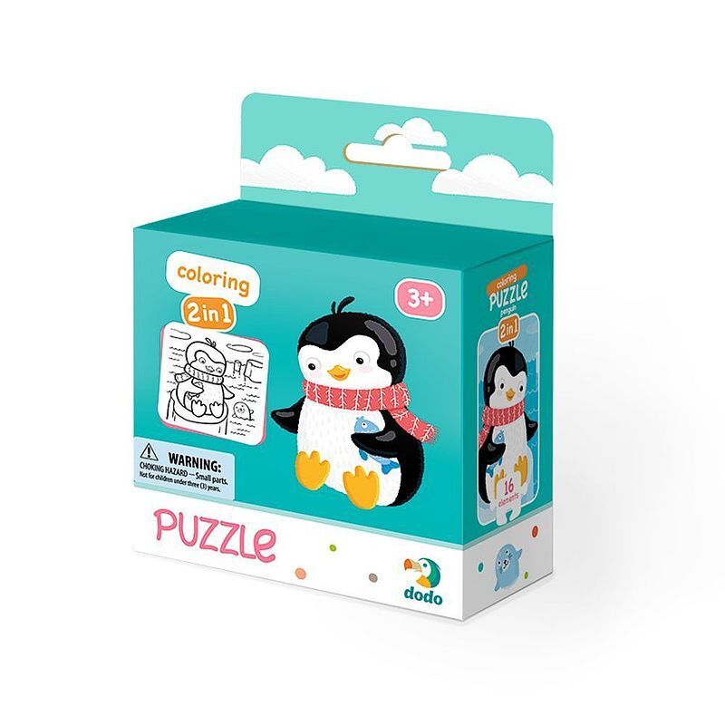 Puzzle 16 elementów Pingwinek + kolorowanka