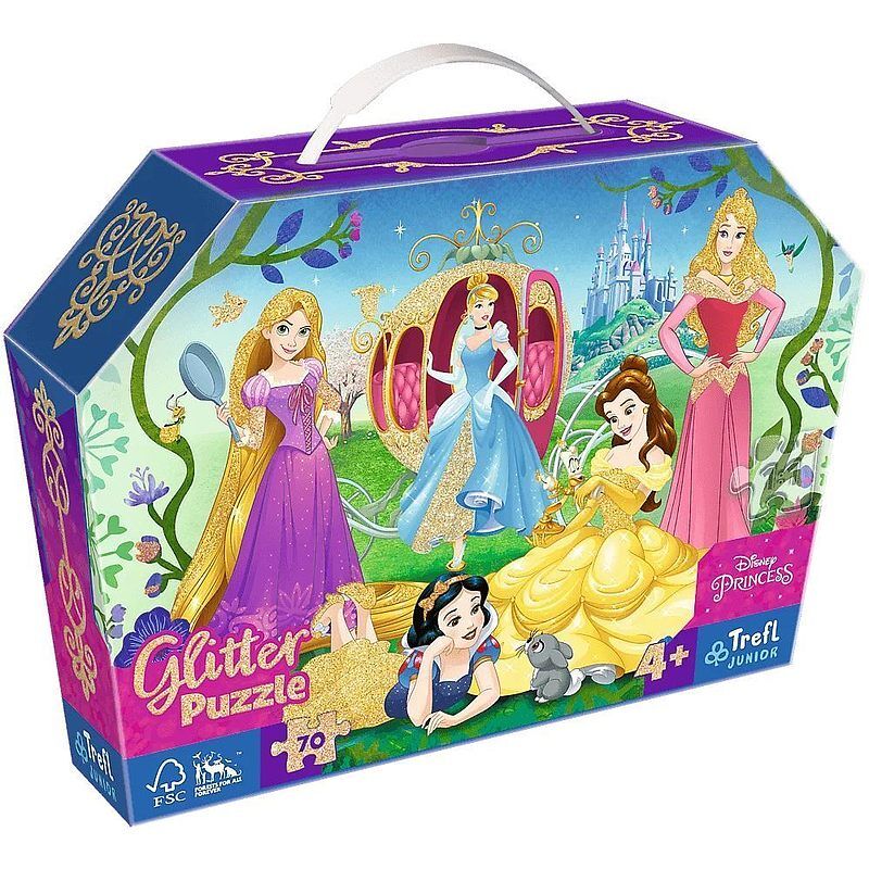Puzzle 70 glitter junior w kuferku wesołe księżniczki 53017