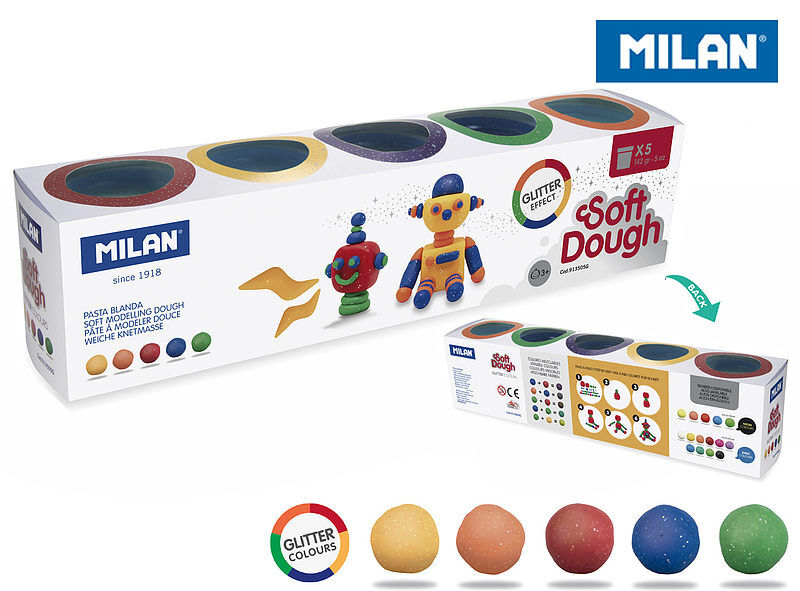 Ciastolina milan brokatowa, 5 kolorów x 142 g