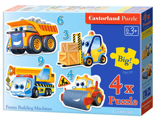 Puzzle konturowe 3-4-6-9 elementów Funny Building Machines 4 w 1