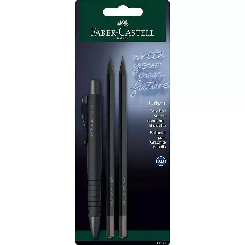 Długopis poly ball urban faber-castell+ 2 ołówki allblack blister
