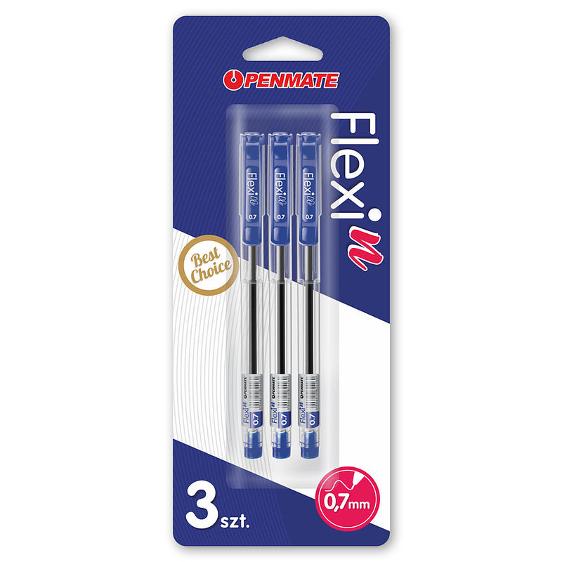 Długopis penmate flexi n niebieski 3 szt. Blister