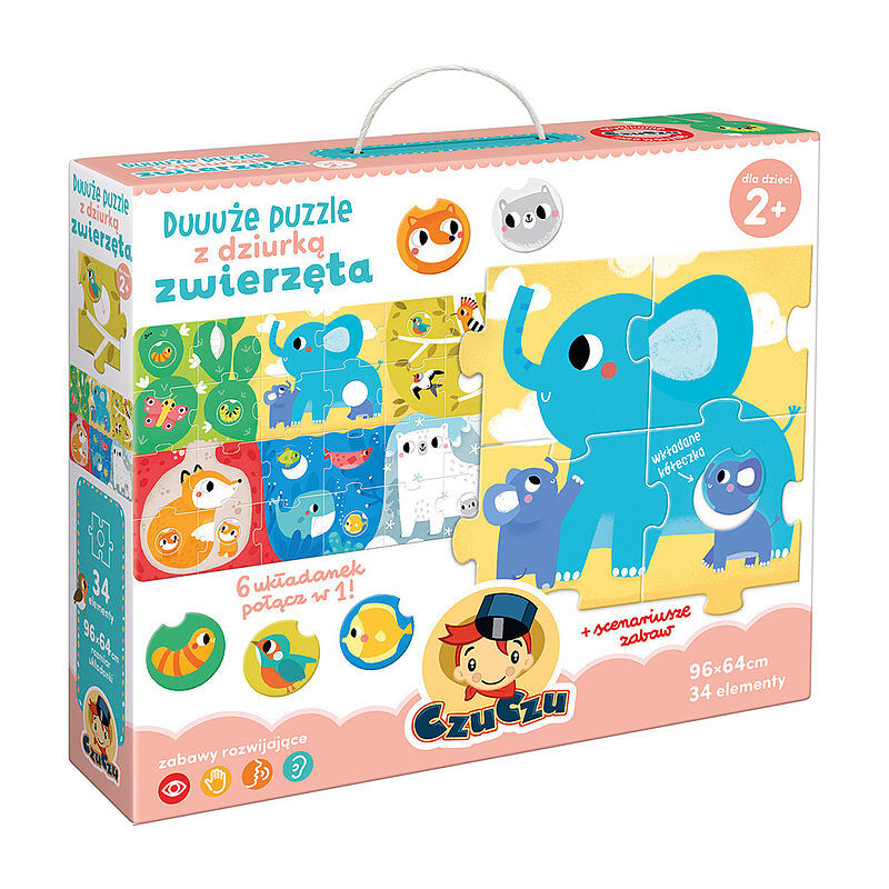 CzuCzu Duuuże puzzle z dziurką Zwierzęta 2+