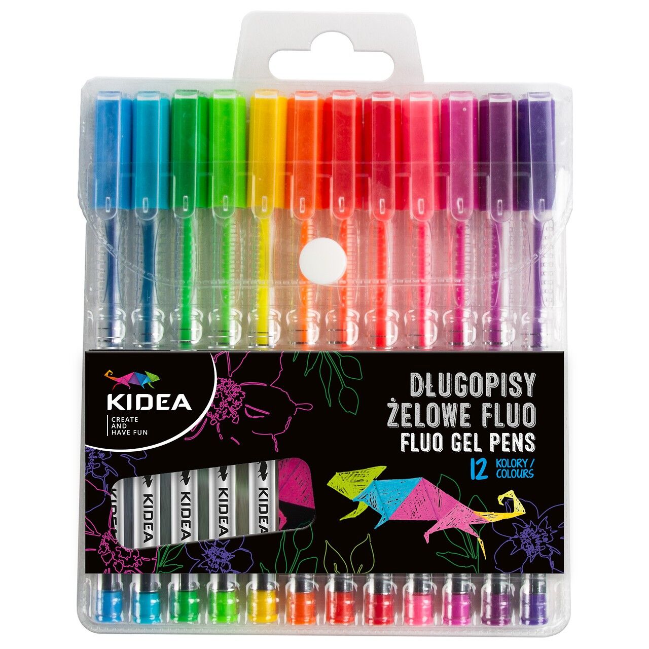 Długopisy żelowe fluo Kidea 12 kolorów