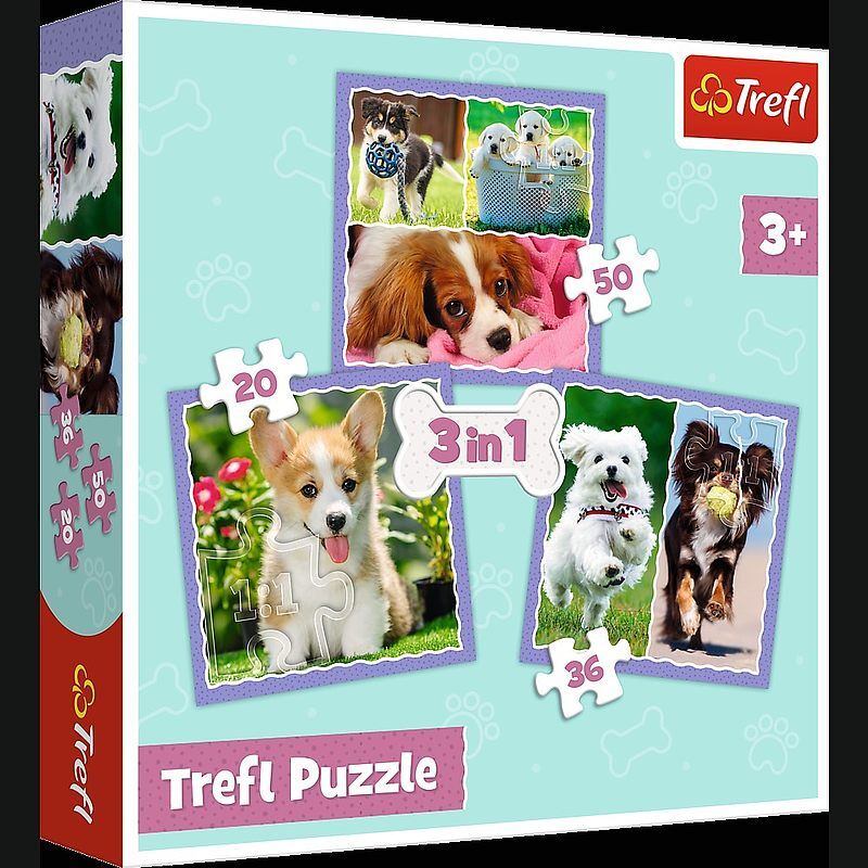 Puzzle 3w1 urocze pieski 34854