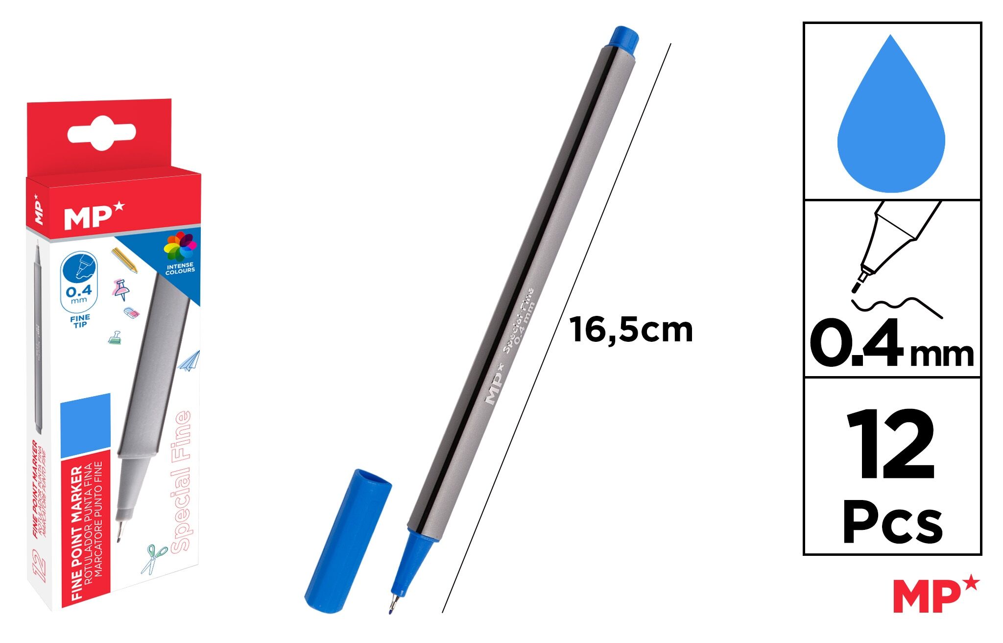 Paczka Cienkopis MP 0.4mm niebieski 12 sztuk