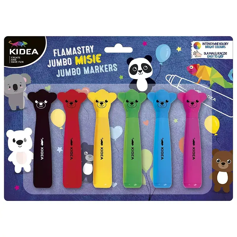Flamastry jumbo z figurką misie kidea 6 kolorów