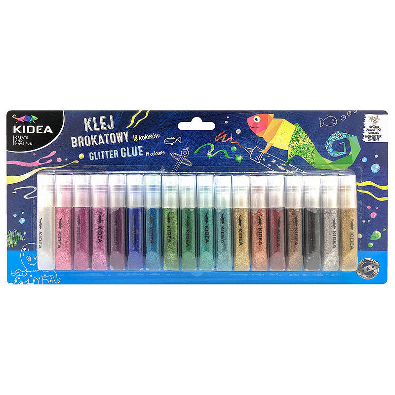 Klej brokatowy kidea 18 kolorów 6 ml
