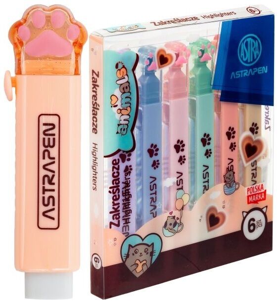 Zakreślacze z łapkami Astrapen Animals Choco, 6 kolorów
