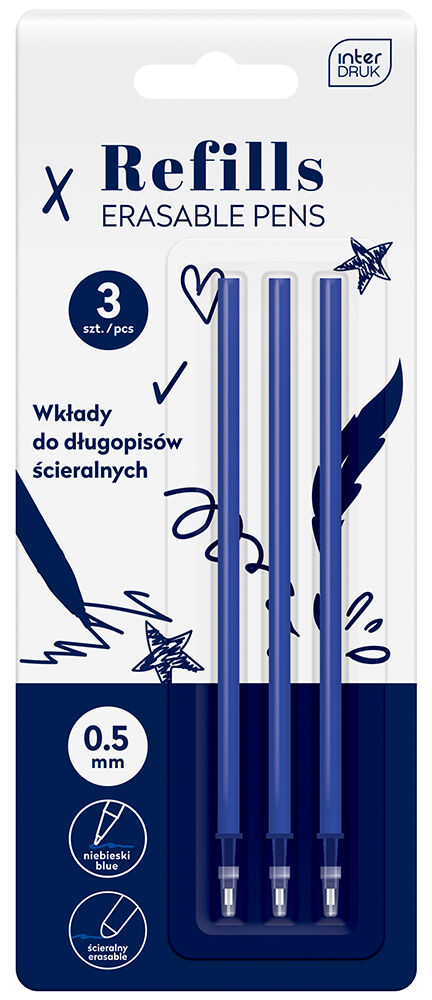 Interdruk, niebieskie wkłady do długopisów ścieralnych