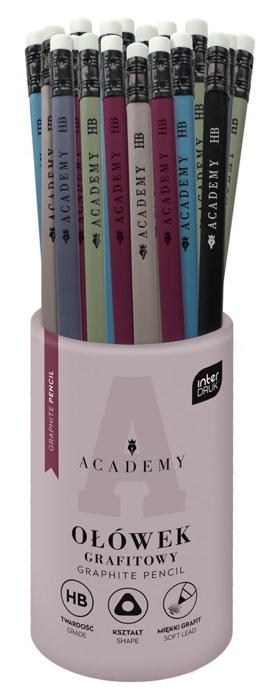 Ołówek grafitowy trójkątny HB z gumką - Academy, 1 szt.