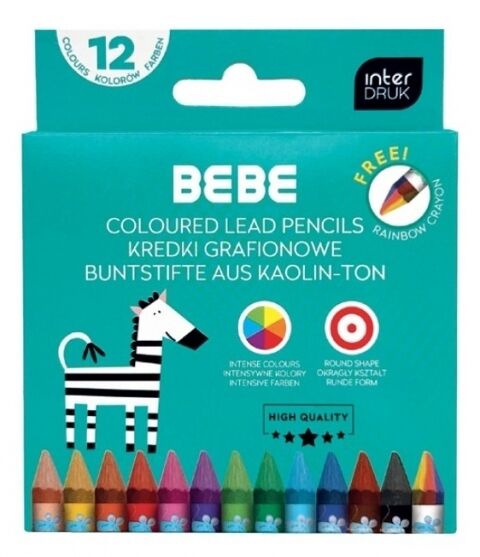 Kredki grafionowe 12 kolorów +1 Bebe Kids