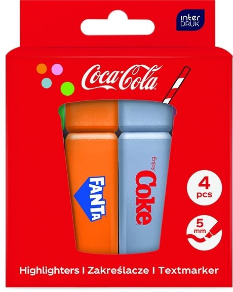 Zakreślacze w pudełku Coca-Cola, 4 kol.