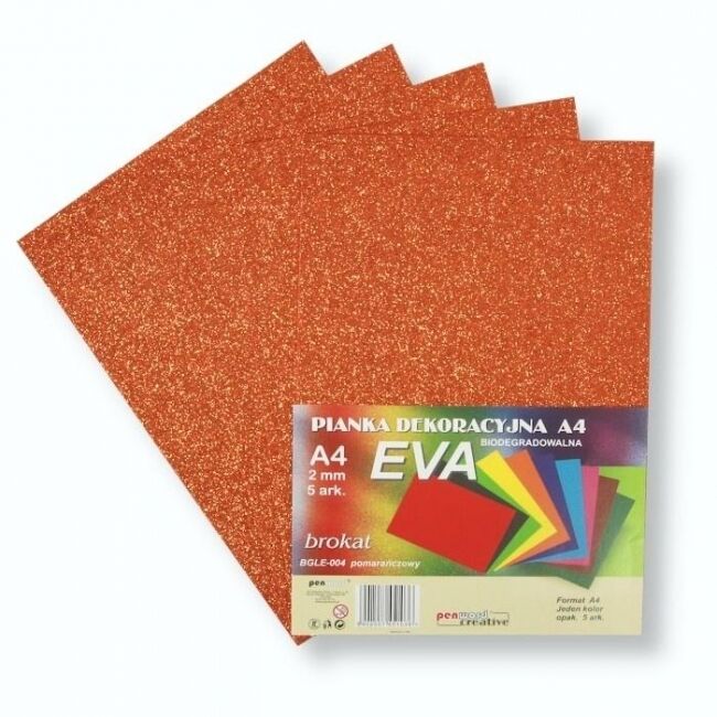 Pianka brokatowa A4 Eva pomarańczowa biodegradowalna 5szt