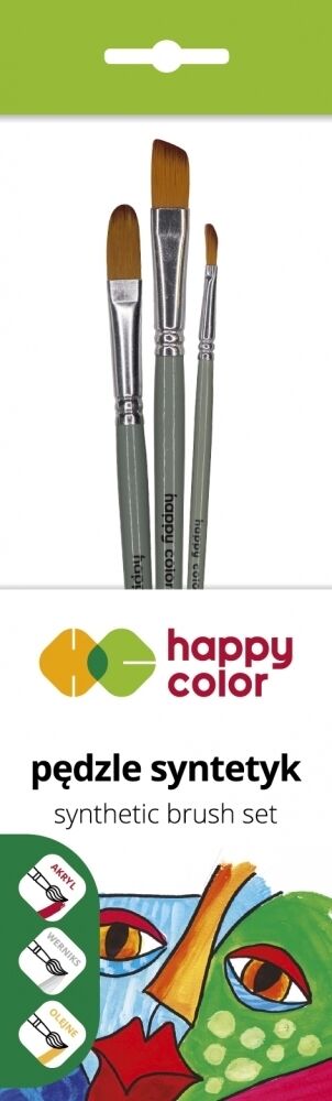 Happy Color, Zestaw pędzli syntetycznych mieszane A, 3szt (HA 7263 6465-01 PB3)