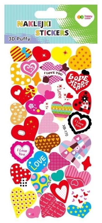 Naklejki 3D Puffy - Love Hearts, 10 x 22 cm, Happy Color