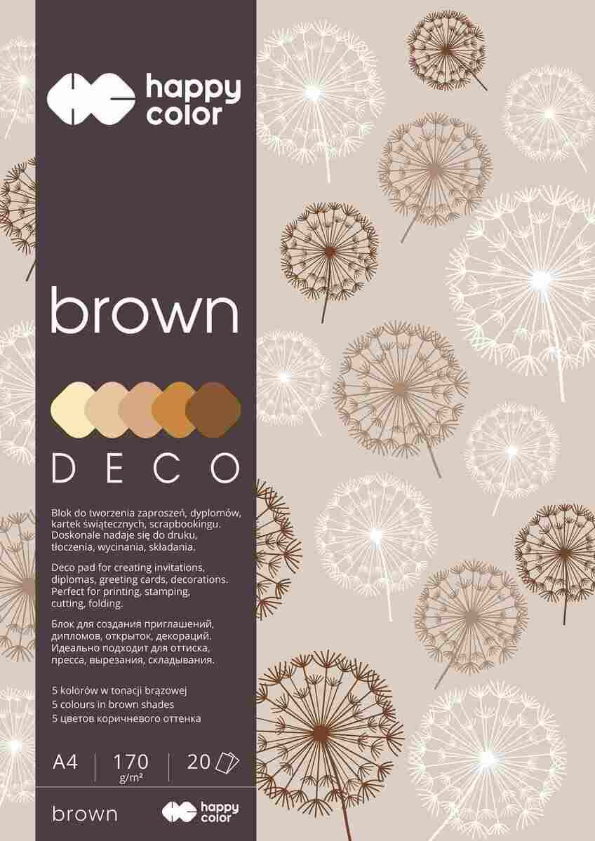 Happy Color, Blok Hobby Deco Brown 170 g/m2, A4/20 ark., 5 kolorów