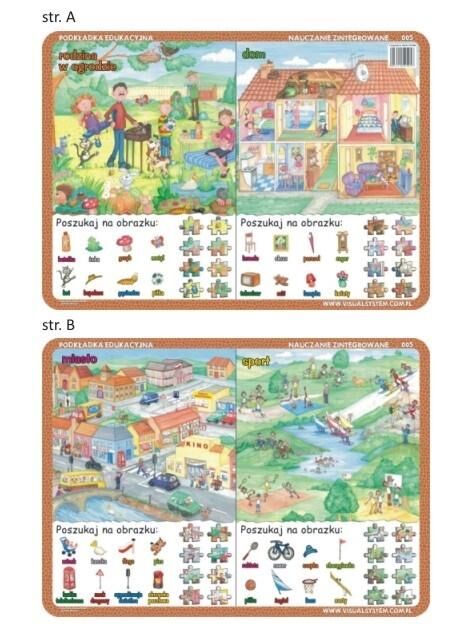 Podkładka edukacyjna 005 - Nauczanie Zintegrowane. Miasto, Sport, Dom, Rodzina w Ogrodzie