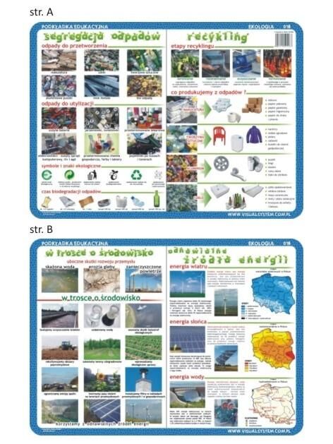 Podkładka edukacyjna 018 - Ekologia. W trosce o środowisko, segregowanie odpadów, recykling, odnawialne źródła energii