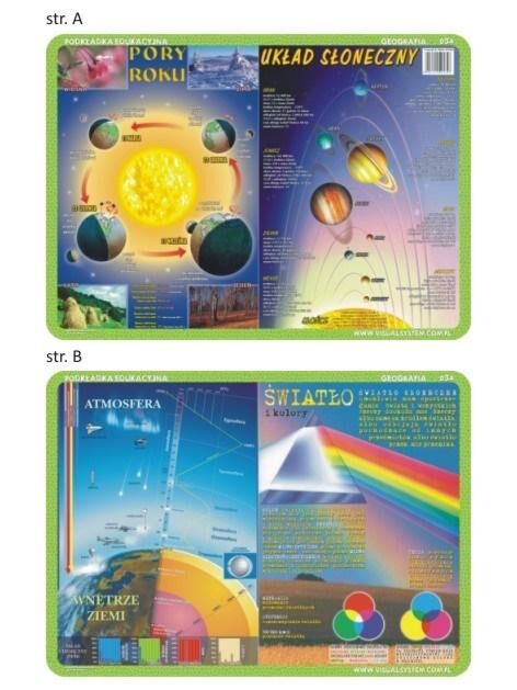 Podkładka edukacyjna 034 - Geografia. Układ słoneczny, pory roku, atmosfera, światło i kolory