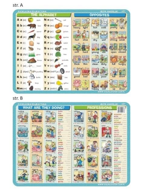 Podkładka edukacyjna 037 - Język Angielski. The alphabet, opposites, what are they doing?, professions