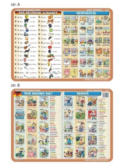 Podkładka edukacyjna 043 - Język Niemiecki. Das deutsche Alphabet, die Gegensätze, was machen sie? die Berufe