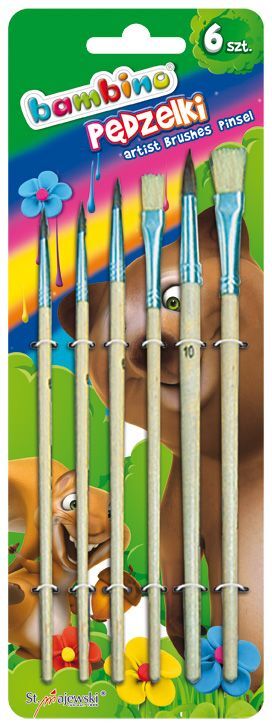 Pędzelki do farb i kleju Bambino, 6 sztuk