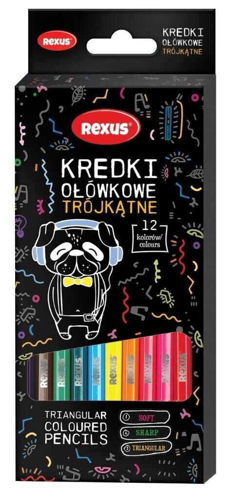 Kredki ołówkowe trójkątne, 12 kolorów